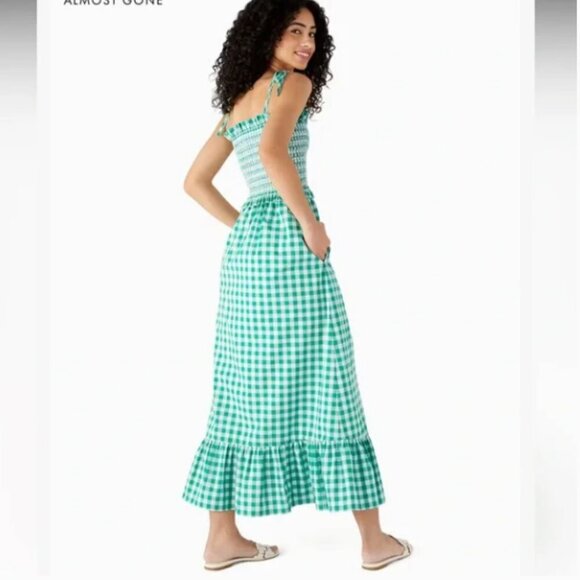 Kate spade Green & White Gingham Smocked-bodice Dress size LG - POCKETS!! - Picture 10 of 11